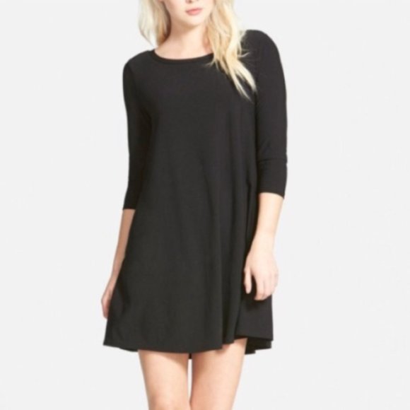 🌼 Leith Black Crepe Trapeze Swing Dress S - Picture 2 of 7